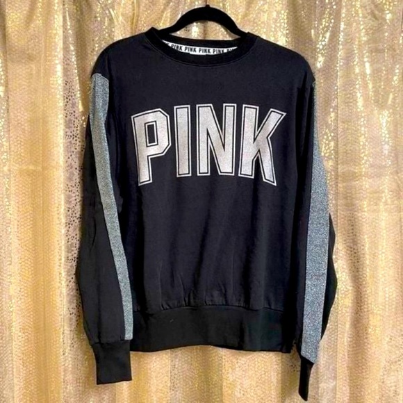 Black and Gray PINK Sweatshirt silver logo casual metallic cozy y2k S $68 fall - Picture 1 of 2